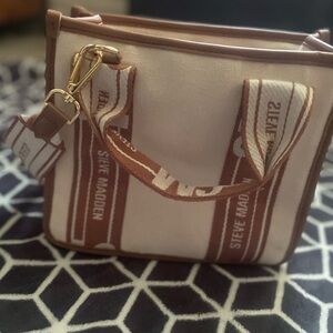 Steve Madden Brown and Cream Crossbody Bag with Gold Accents